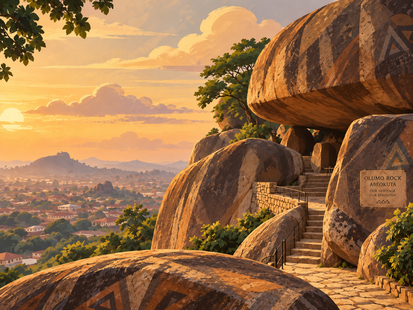 Stylized view of Olumo Rock in Abeokuta